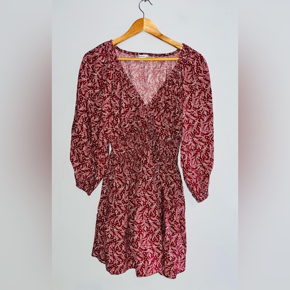 Madewell Red Paisley Floral Puff Sleeve Dress sz S NWT! - Picture 3 of 11
